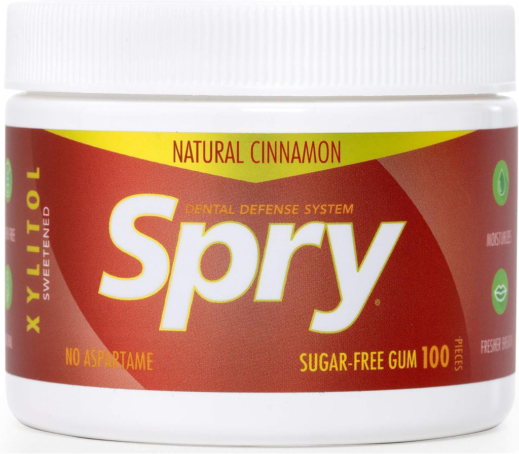 Spry Fresh Natural Xylitol Chewing Gum Dental Defense System - Aspartame-Free, Sugar-Free, Non-GMO, Gluten-Free (Cinnamon, 100 Count - Pack of 1)