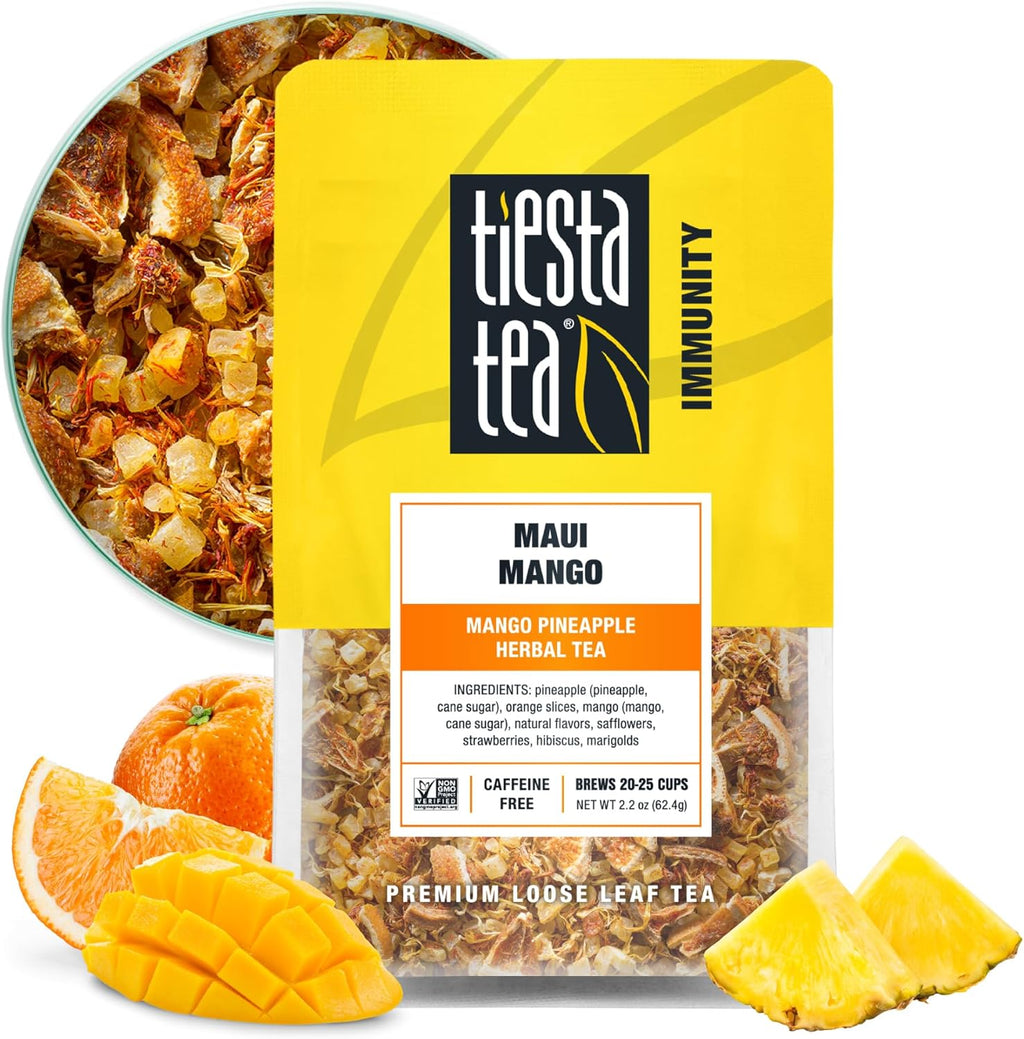 Tiesta Tea Maui Mango, Loose Leaf, Mango Pineapple Herbal Tea, Premium Non-Caffeinated Fruit Blend, Makes Hot or Iced & Brews Up to 25 Cups, 2.2 Ounce Resealable Pouch