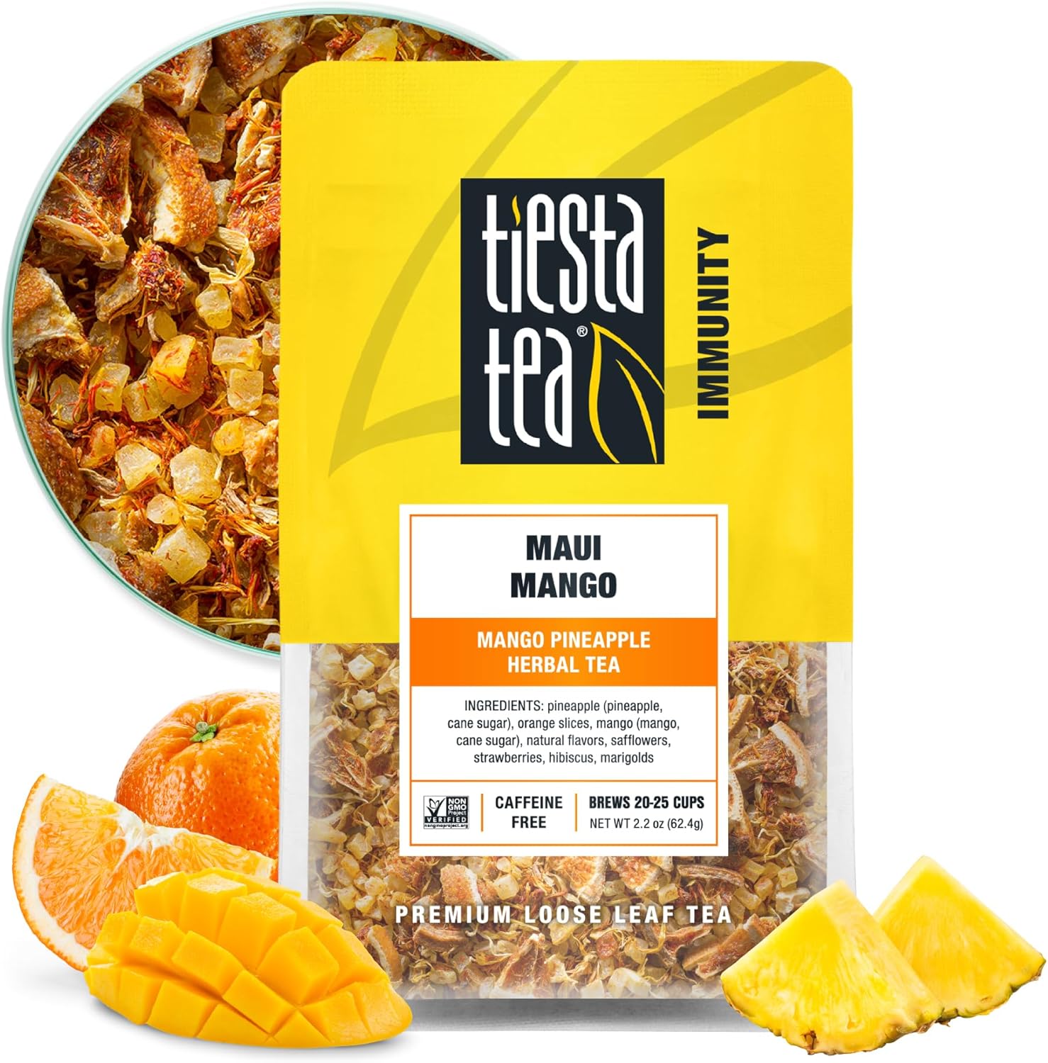 Tiesta Tea Maui Mango, Loose Leaf, Mango Pineapple Herbal Tea, Premium Non-Caffeinated Fruit Blend, Makes Hot or Iced & Brews Up to 25 Cups, 2.2 Ounce Resealable Pouch