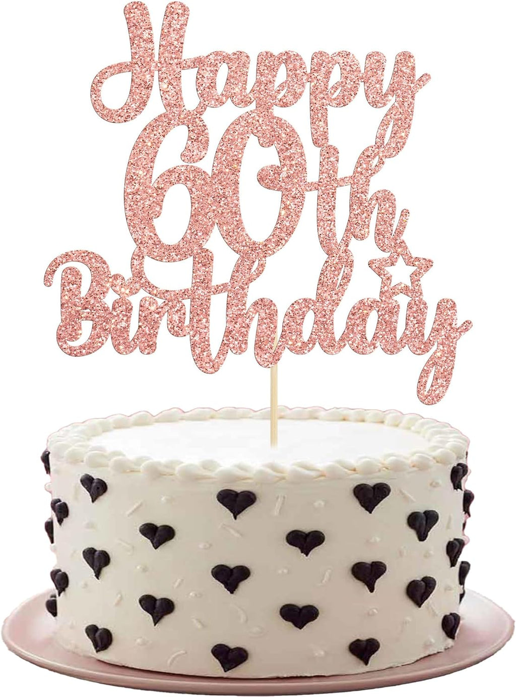 Gyufise 1Pc Happy 60th Birthday Cake Topper Glitter 60 & Cheers to 60 Years Old 60th Birthday Cake Pick for Celebrating 60th Birthday Anniversary Party Cake Decorations Supplies Rose Gold