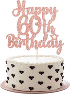 Gyufise 1Pc Happy 60th Birthday Cake Topper Glitter 60 & Cheers to 60 Years Old 60th Birthday Cake Pick for Celebrating 60th Birthday Anniversary Party Cake Decorations Supplies Rose Gold