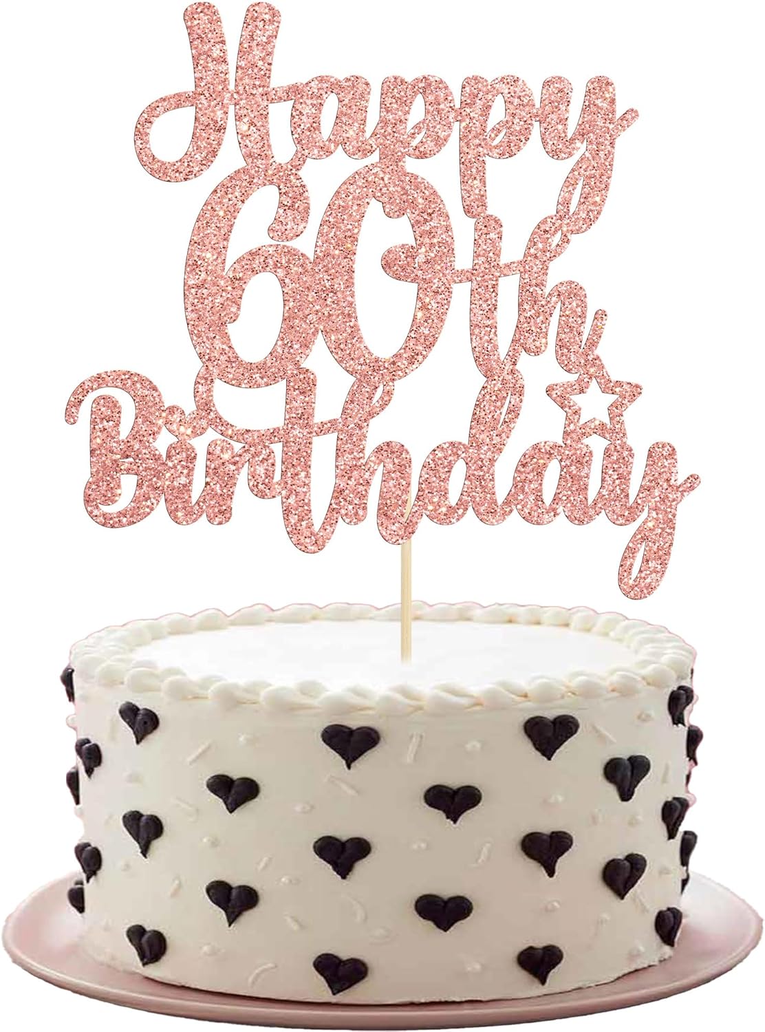 Gyufise 1Pc Happy 60th Birthday Cake Topper Glitter 60 & Cheers to 60 Years Old 60th Birthday Cake Pick for Celebrating 60th Birthday Anniversary Party Cake Decorations Supplies Rose Gold