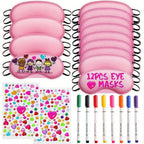 22 PCS Sleepover Party Supplies, 12 PCS Sleep Eye Masks Blindfold Slumber Eye Covering with 2 Sheets Self-Adhesive Heart Rhinestones Gems&8 PCS Fabric Marker Pens, Pink