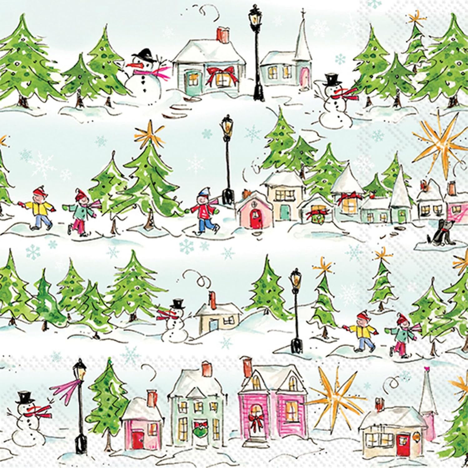 IHR Ideal Home Range Christmas Napkins Rosanne Beck - PINK - Disposable 3-Ply Paper Party Napkin Pack, Lunch Size 6.5" x 6.5", Pink Holiday Village, 20-Count