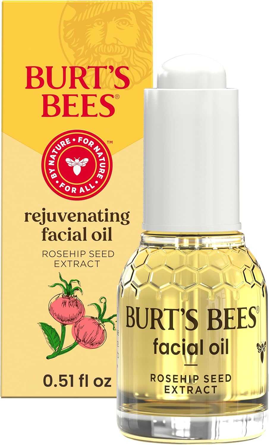 Burt's Bees Gua Sha Face Oil With Rosehip Seed Extract, Reduces Appearance of Fine Lines and Wrinkles, Use with Ice Roller & Facial Tools, Natural Origin Skin Care, 0.51 fl. oz.