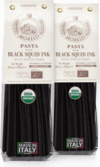 Morelli Squid Ink Pasta Linguine - Organic Black Pasta Noodles, Durum Wheat Semolina, Italian Nero Di Seppia Made in Italy - 8.8 oz / 250 g (Pack of 2)