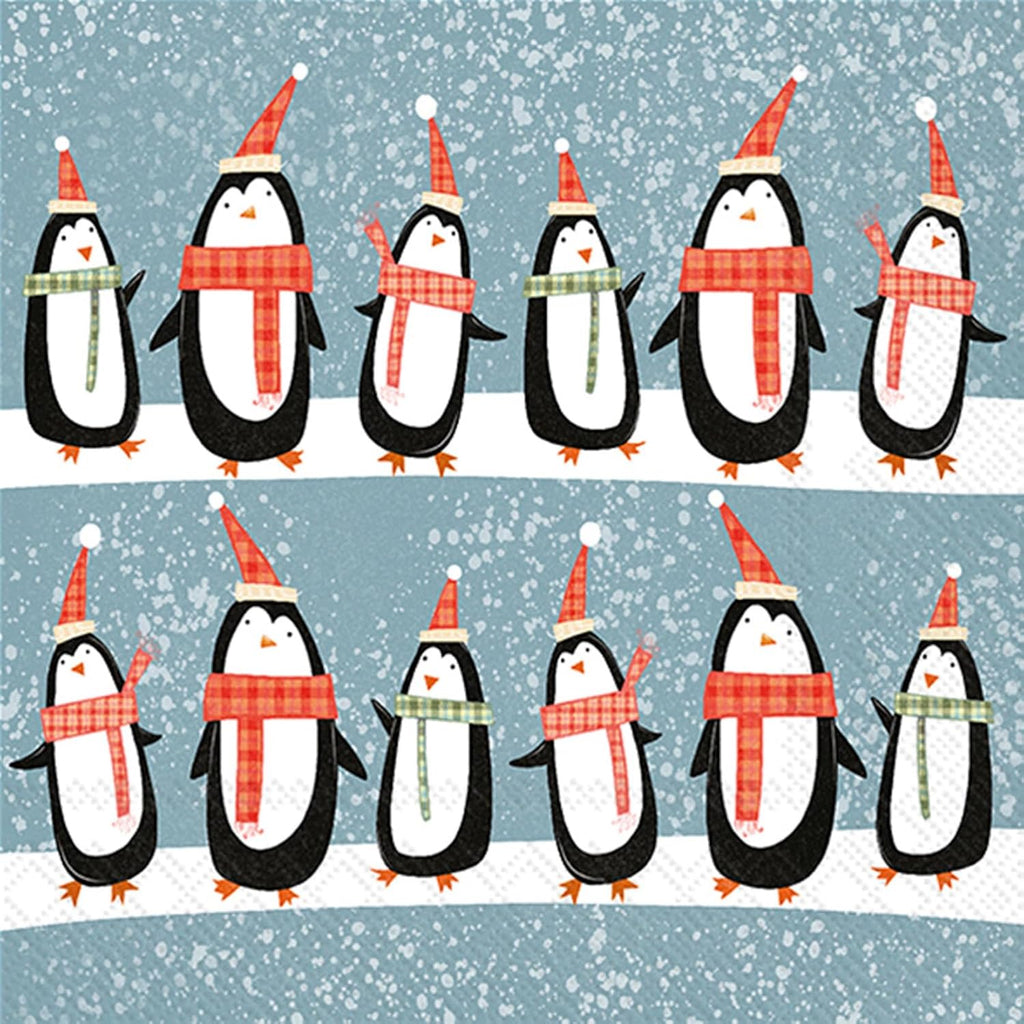 IHR Ideal Home Range Cocktail Napkins Disposable 3-Ply Paper Party Napkin Pack, 5" x 5", Christmas Penguins, 20-Count