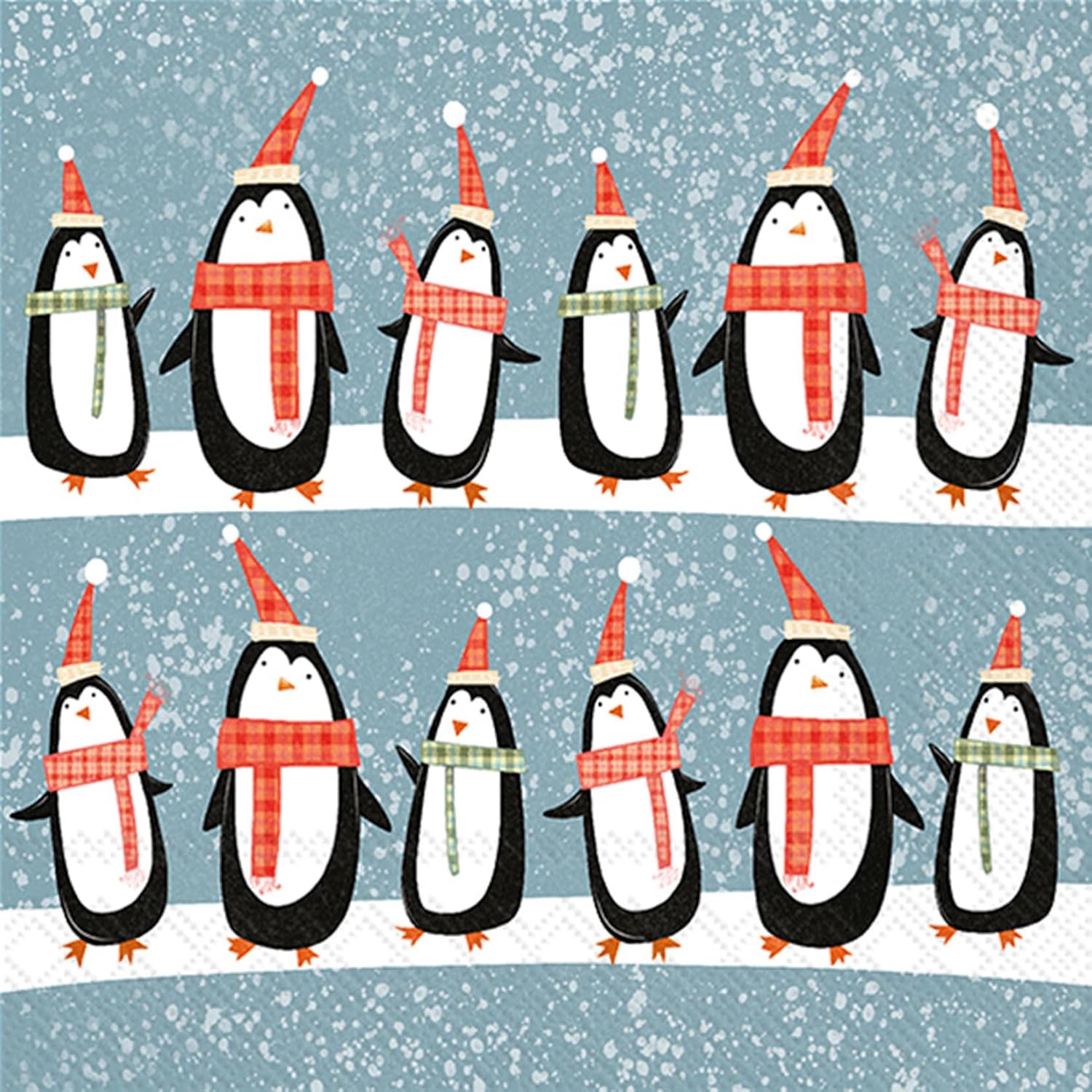 IHR Ideal Home Range Cocktail Napkins Disposable 3-Ply Paper Party Napkin Pack, 5" x 5", Christmas Penguins, 20-Count