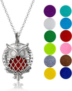 Wild Essentials Owl of Athena Essential Oil Diffuser Nickel Free Alloy Locket Pendant with 24 inch Chain, 12 Color Refill Pads, Customizable Color Changing Perfume Jewelry for Aromatherapy