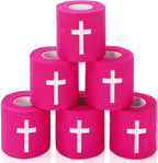 JarThenaAMCS 6 Rolls Christian Athletic Tapes Hot Pink Cross Sport Tapes First Aid Injury Wrap for Soccer Football Baseball Gymnastics Boxing Trainers Church Gifts, 2 Inch x 23 Ft