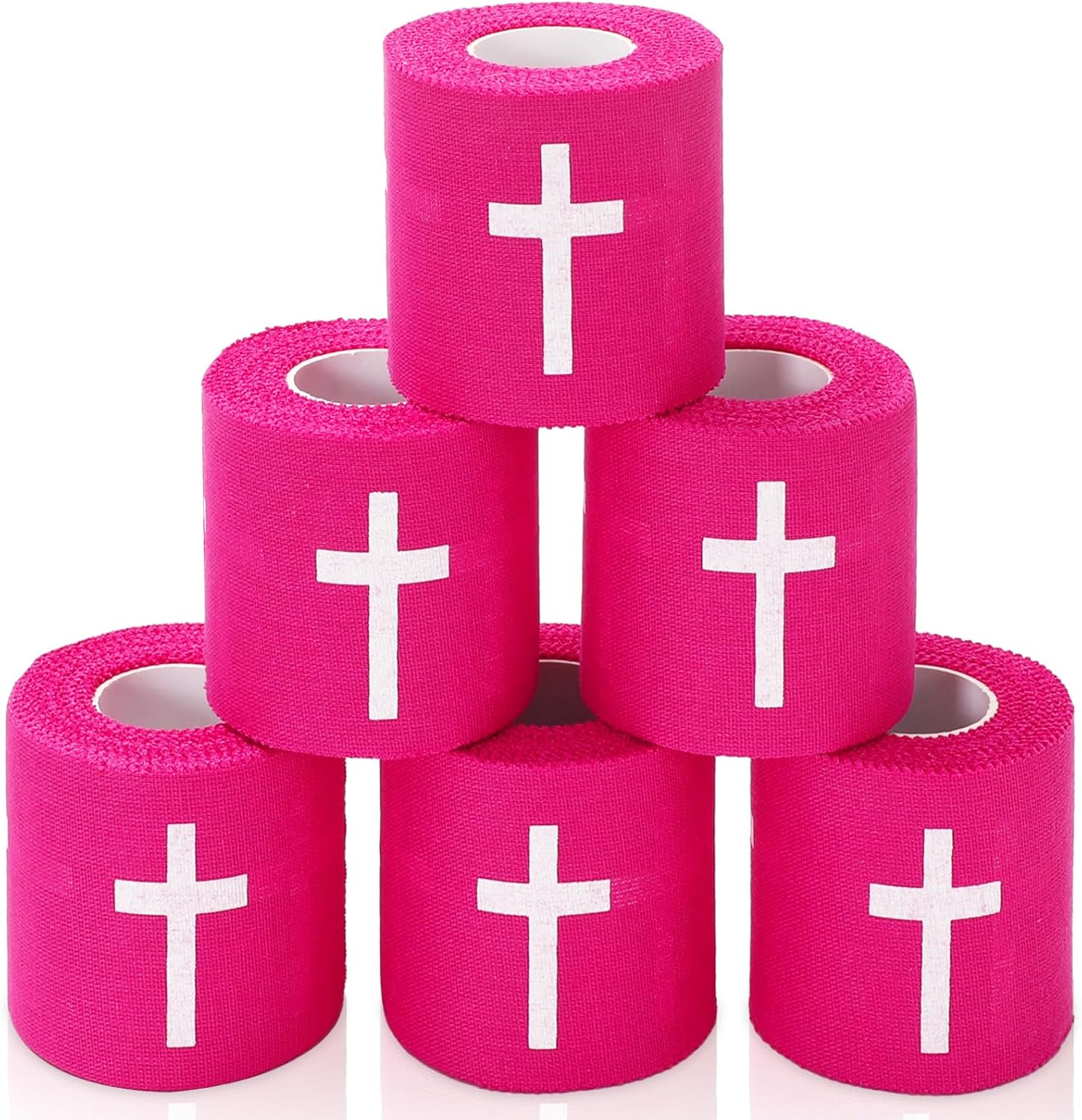 JarThenaAMCS 6 Rolls Christian Athletic Tapes Hot Pink Cross Sport Tapes First Aid Injury Wrap for Soccer Football Baseball Gymnastics Boxing Trainers Church Gifts, 2 Inch x 23 Ft