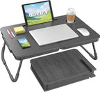 BUYIFY Foldable Laptop Bed Desk for Couch, Sofa - Large Lap Desk Tray Table with Cup Holder and Tablet Slot - Portable Notebook Stand for Eating, Writing, Studying and WFH (Black)- USA Original Patent