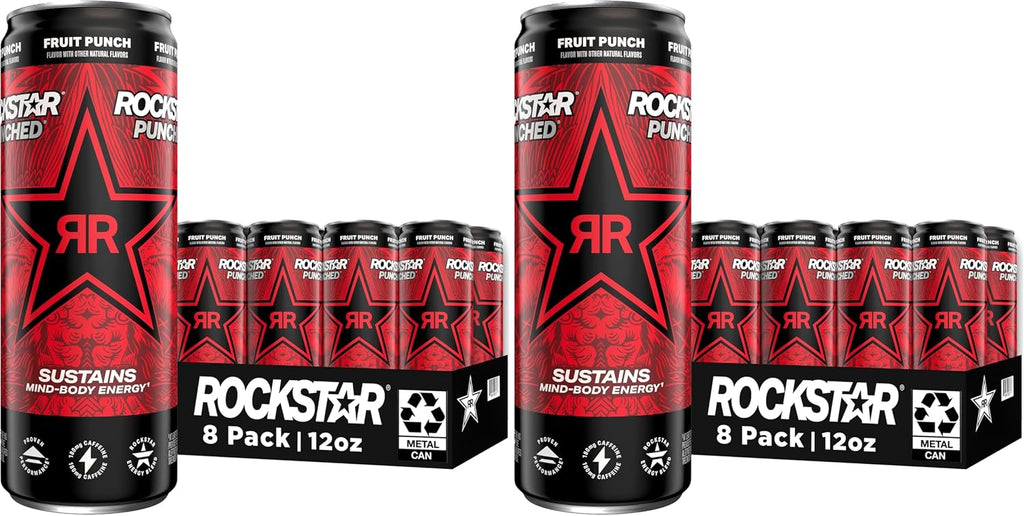 Rockstar Energy Drink,Fruit Punched,12oz Sleek Cans,(Pack of 16)