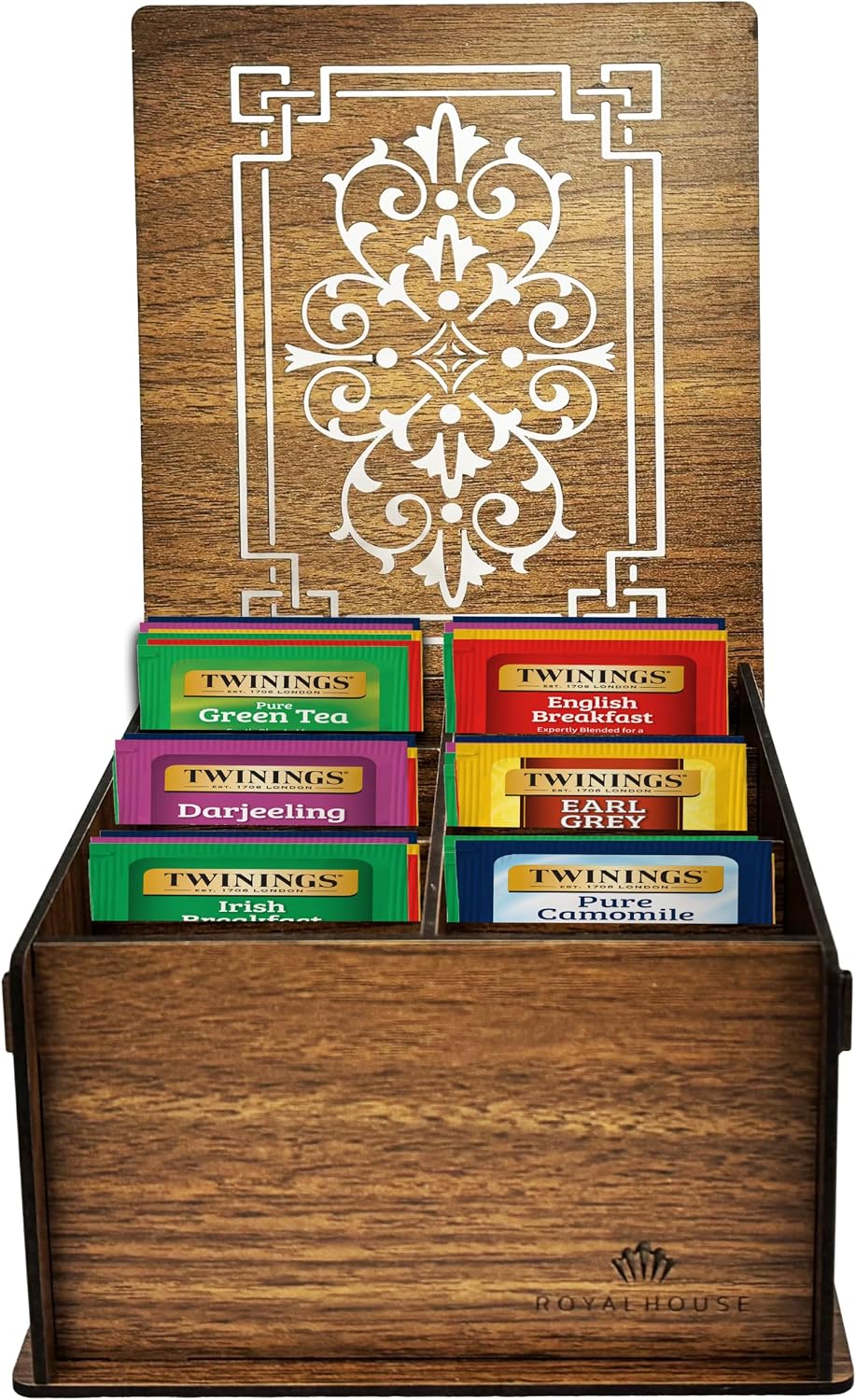 Twinings Tea Bag Sampler Variety with Brown Wooden Organizer Tea Chest (36 Tea Bags) 6 Different Popular Flavours, Gift for Tea Lovers: Women, Men, Mom, Dad, Family, Friends, Couples