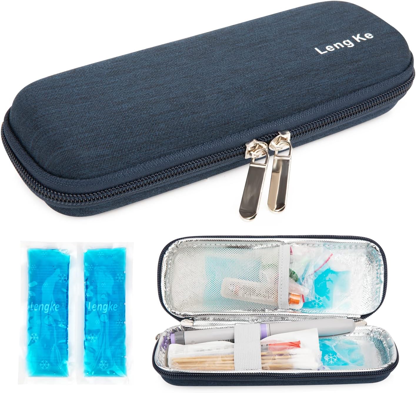 YOUSHARES Insulin Cooler Travel Case, Small EVA Diabetic Insulated Organizer Portable Cooling Bag for Medication Cooling Insulation, Epi Pen Carrying Bag with 2 Ice Pack (Navy Blue)
