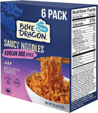 Blue Dragon Korean BBQ Saucy Noodles - 4.2oz (Pack of 6) - Knife Cut Thick Noodles w/Korean BBQ Sauce & Sesame Seed Garnish - Quick & Easy Meal with Bold Asian Flavors - Vegetarian Friendly