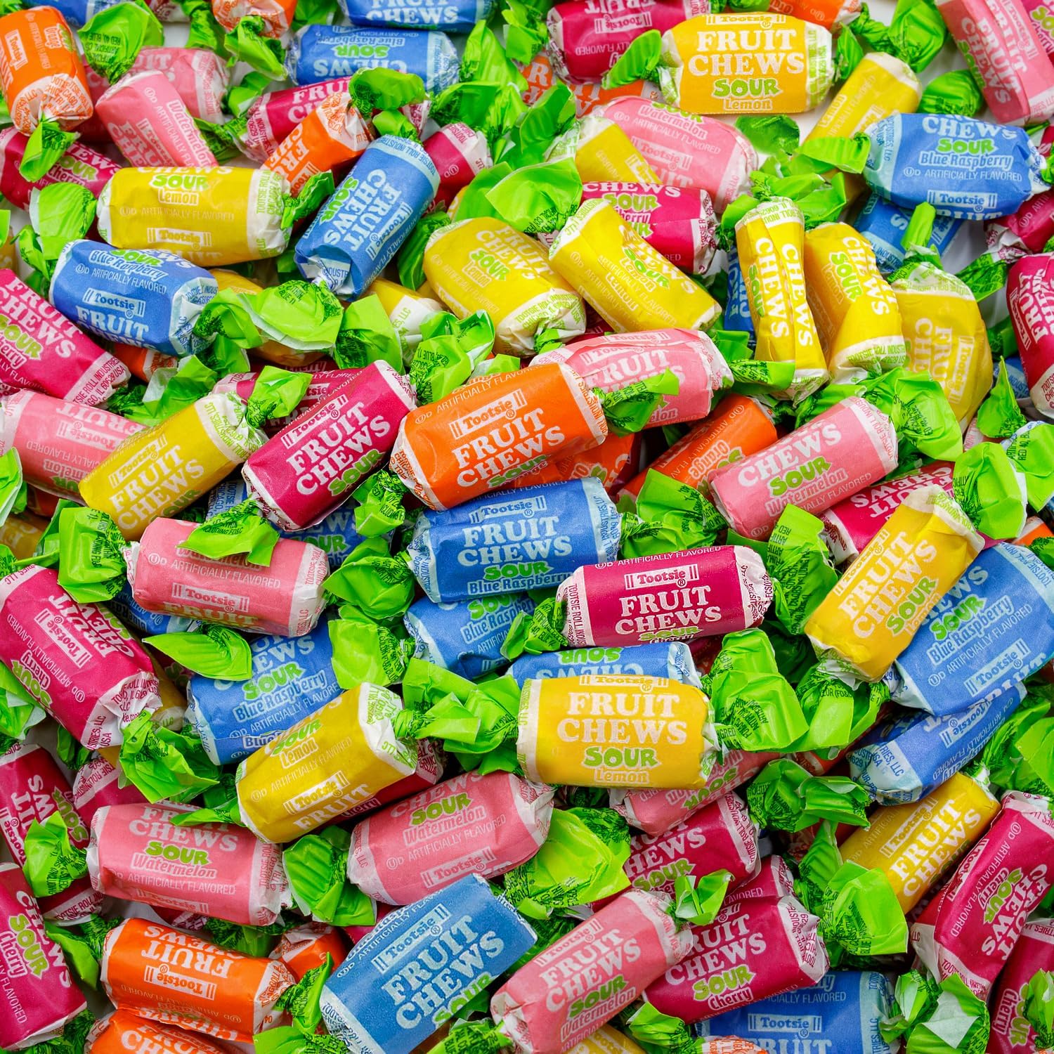 FRUIT CHEWS Candy SOUR 1 lb – Bulk Bag, Fruity Flavored, Assorted Flavors, Gluten & Peanut Free, Individually Wrapped (67 Pieces)