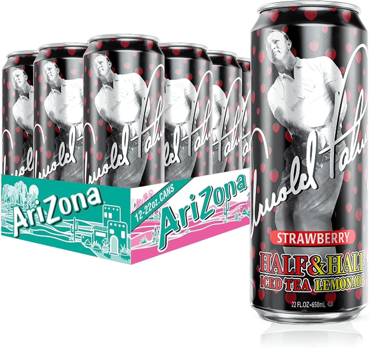 AriZona Arnold Palmer Strawberry - Half and Half, Big Can, 22 Fl Oz (Pack of 12)