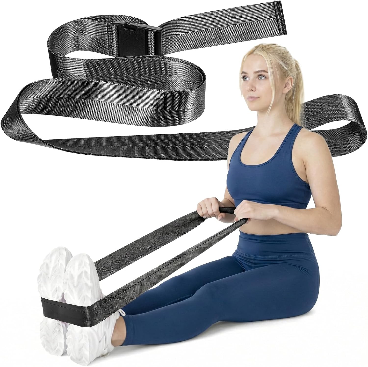 Physical Therapy Strap, Extremity Mobilization Belt, Manual Traction Strap, Adjustable Stretch Straps for Stretching Yoga Leg Shoulder Exercise (Black)