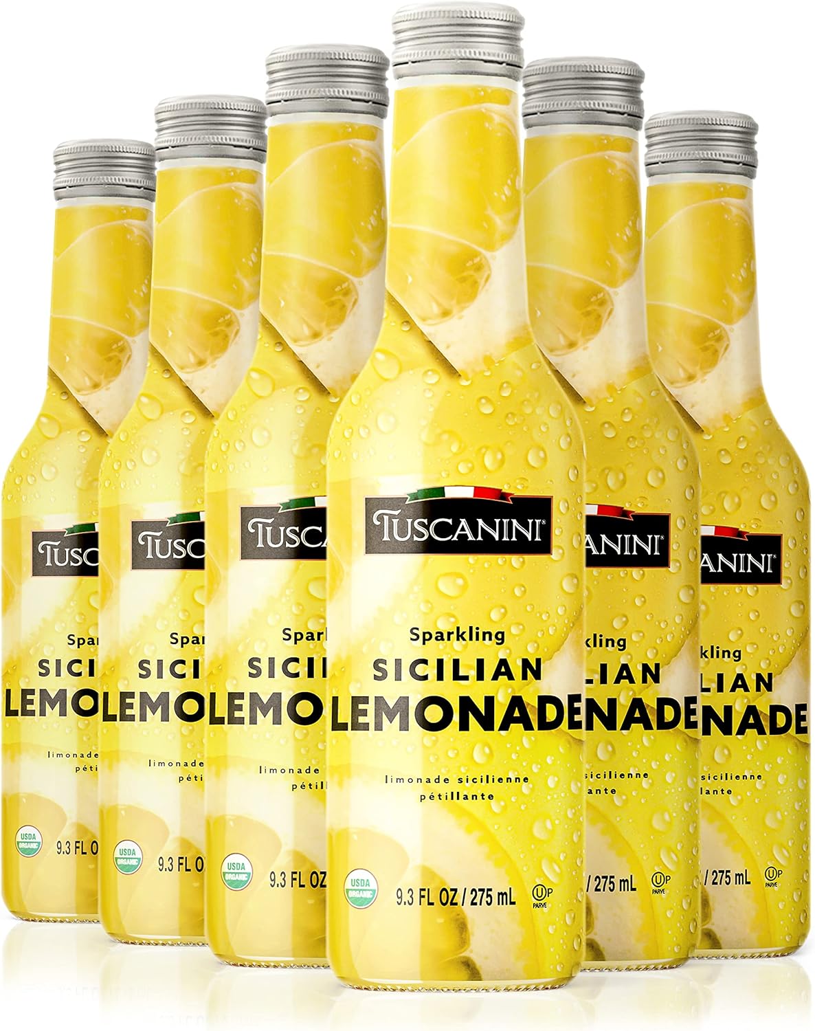 Tuscanini Organic Sparkling Lemonade, 9.3oz (6 Pack) | No Food Coloring or Artificial Flavors | Product of Italy | Premium Glass Bottle | Sparkling Party Drink