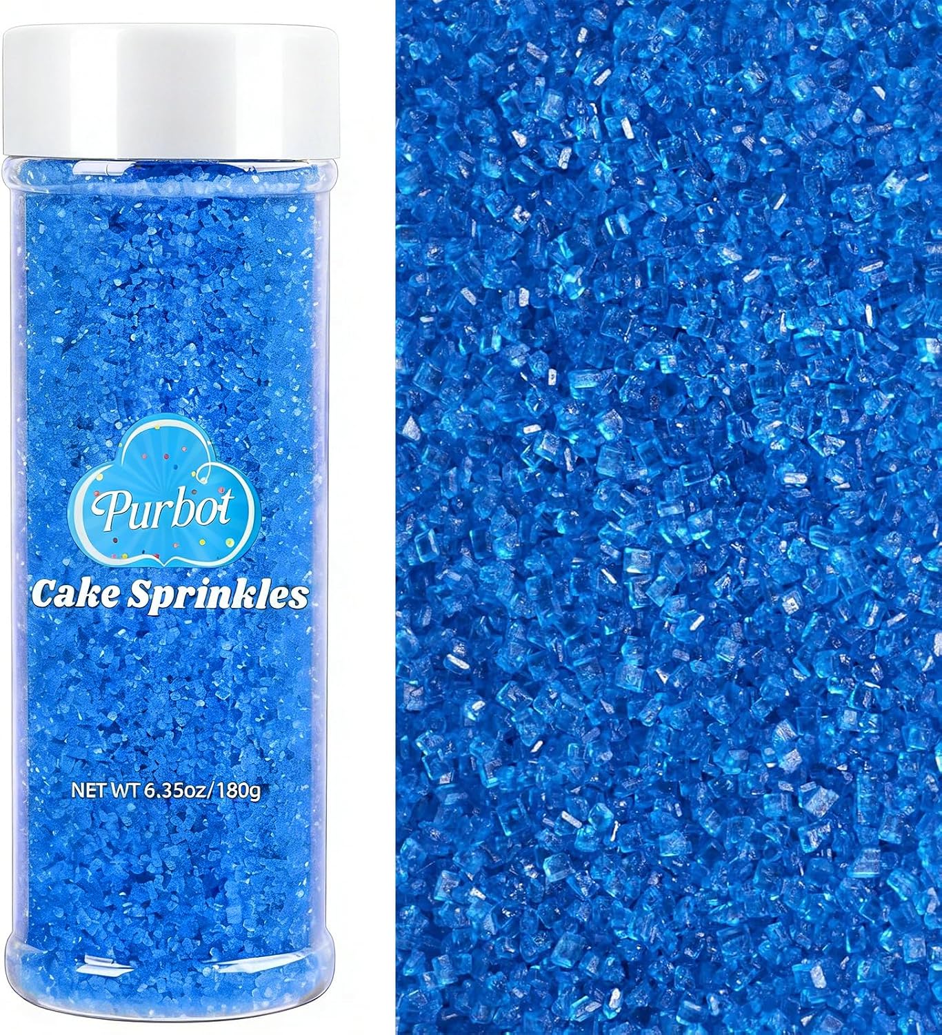 Blue Sprinkles Sanding Sugar for Baking, 6.35 oz Edible Sparkling Sugar Crystals for Cake Cupcake Cookies Ice Cream Topping