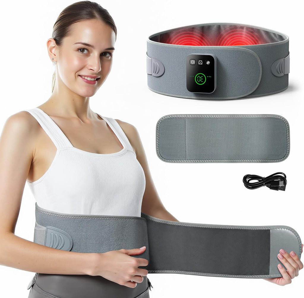 Koonie Cordless Heating Pad for Back Pain Relief, 47”-57” Portable Heating Back Brace with 3 Heat Levels, 3 Vibration Mode, 20/30/40Min Timer, 5000mAh Battery, Auto-Off, Lower Back Massager with Heat