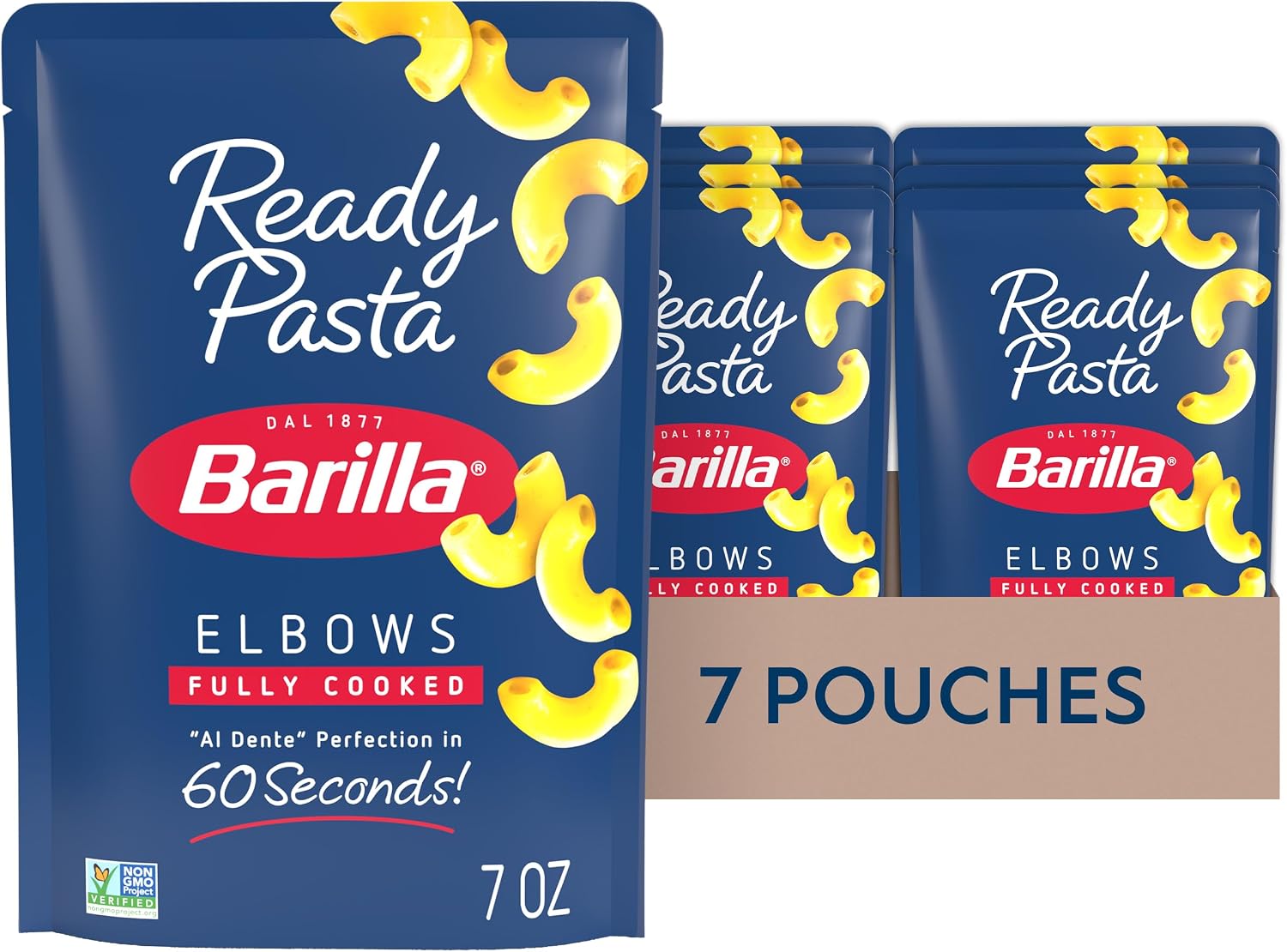 Barilla Ready Pasta, Fully Cooked Elbows Macaroni Pasta, Non-GMO & Kosher, 7 oz (Pack of 7)