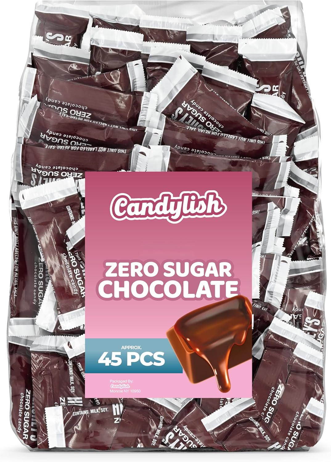 Zero Sugar Milk Chocolate Candy Bars - Approx. 45 Pieces Bulk Pack