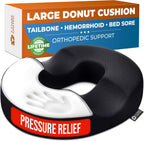 5 STARS UNITED Donut Pillow Hemorrhoid Tailbone Cushion – Large Floor Cushion for Pain Relief – Coccyx, Prostate, Sciatica, Pelvic Floor, Pressure Sores, Pregnancy, Postpartum Recovery, Black