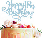 Happy 18th Birthday Cake Topper - Light Blue Glitter 18th Birthday Cake Decoration, Cheers to 18 Years Cake Pick 18th Birthday Anniversary Party Supplies, Photo Booth Props