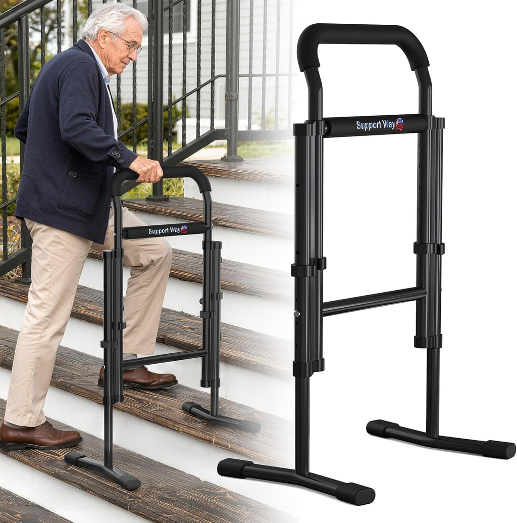 Stair Assist Cane for Seniors, 2-in-1 Standing & Lifting Aid for Couch and Chair, Adjustable Height Climbing Cane with Wide Anti-Slip Base, Portable Mobility Support for Steps, Bathroom, Bedside