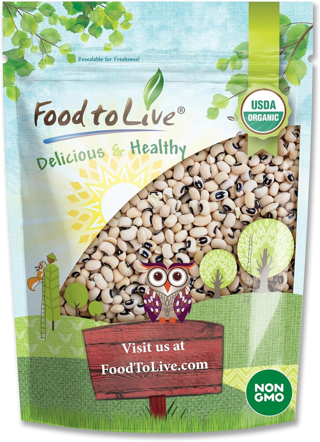 Food to Live Organic Black-Eyed Peas, 1 Pound – Raw Dried Cow Peas, Non-GMO, Bulk Beans, Product of the USA