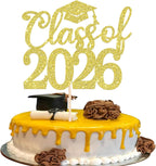 Rsstarxi 1 Pack Class of 2026 Cake Topper Glitter Congrats Grad 2026 Graduation Cake Pick Decorations for 2026 Graduation Theme High School Graduate Party Cake Decorations Gold