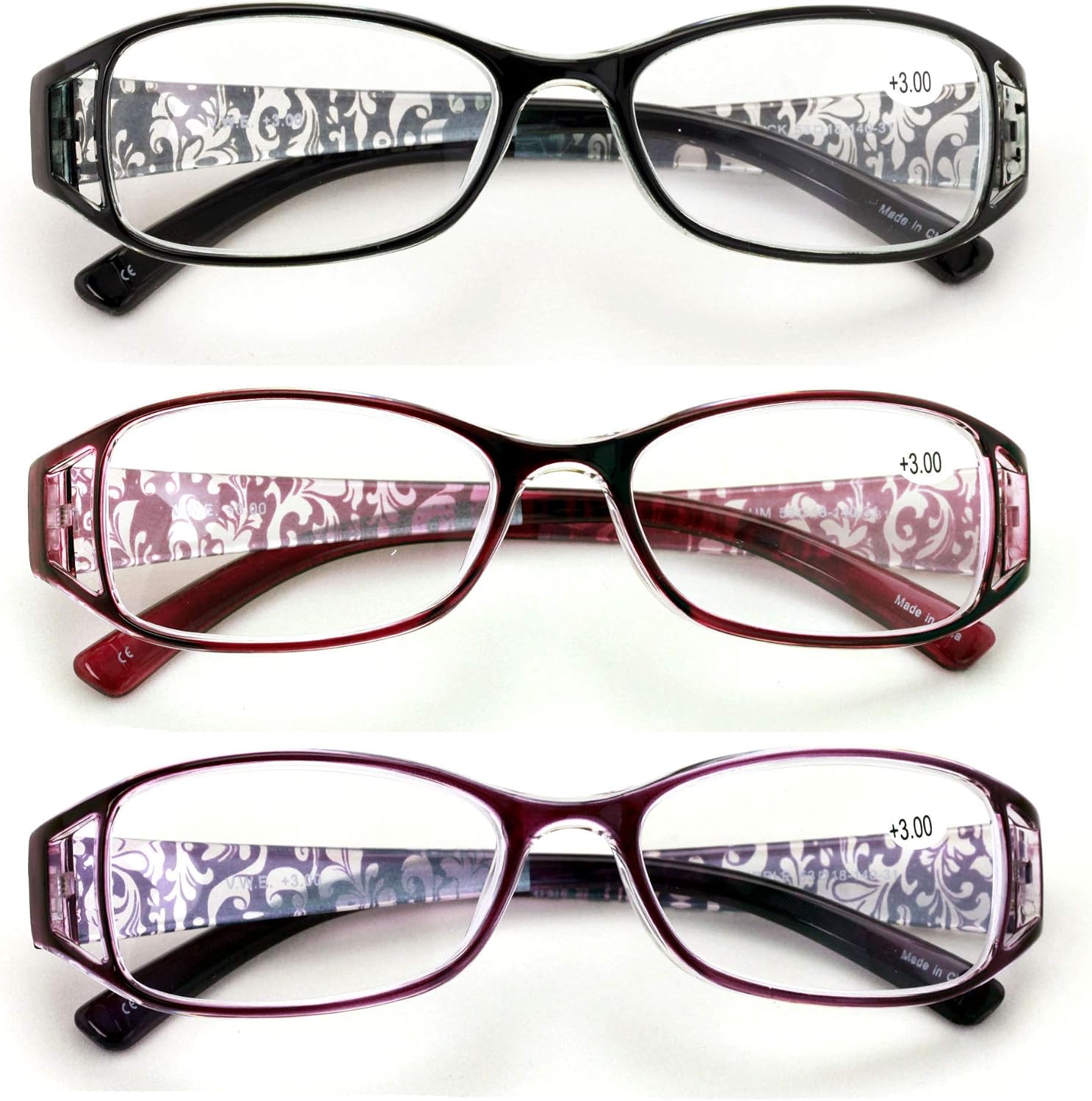 V.W.E. 3 Pairs Women Flower Floral Readers - Fashion Reading Glasses Magnification
