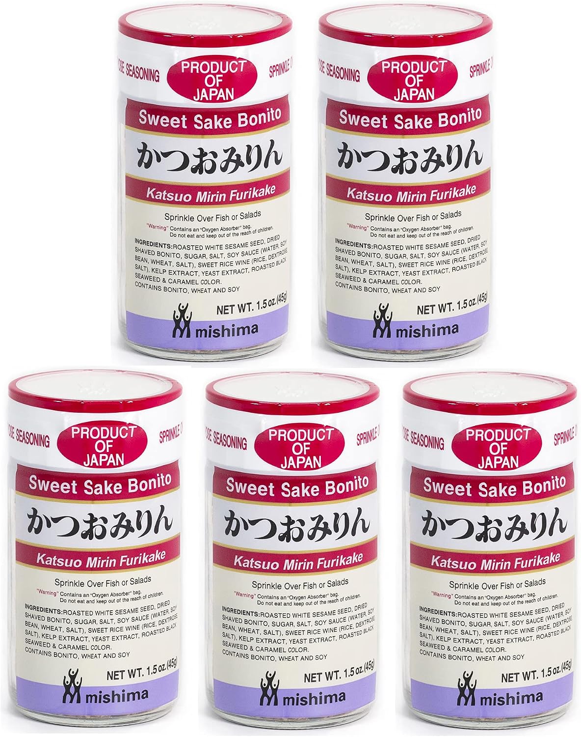 [Mishima] Katsuo Mirin | Furikake Rice Seasoning | Prepared Seaweed and Sesame | Product of Japan (5-pack)