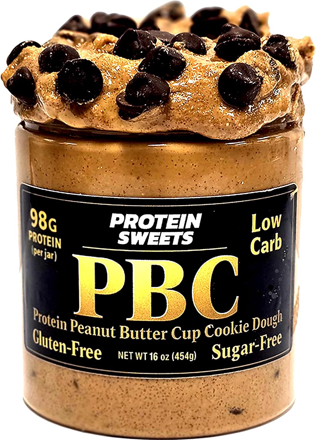 High Protein Cookie Dough, Healthy Peanut Butter Chocolate Chip Edible Cookie Dough, Low Carb, Keto, Vegan, Gluten-Free, Sugar-Free, 98g Protein, 56g Fiber, 16oz, PROTEIN SWEETS