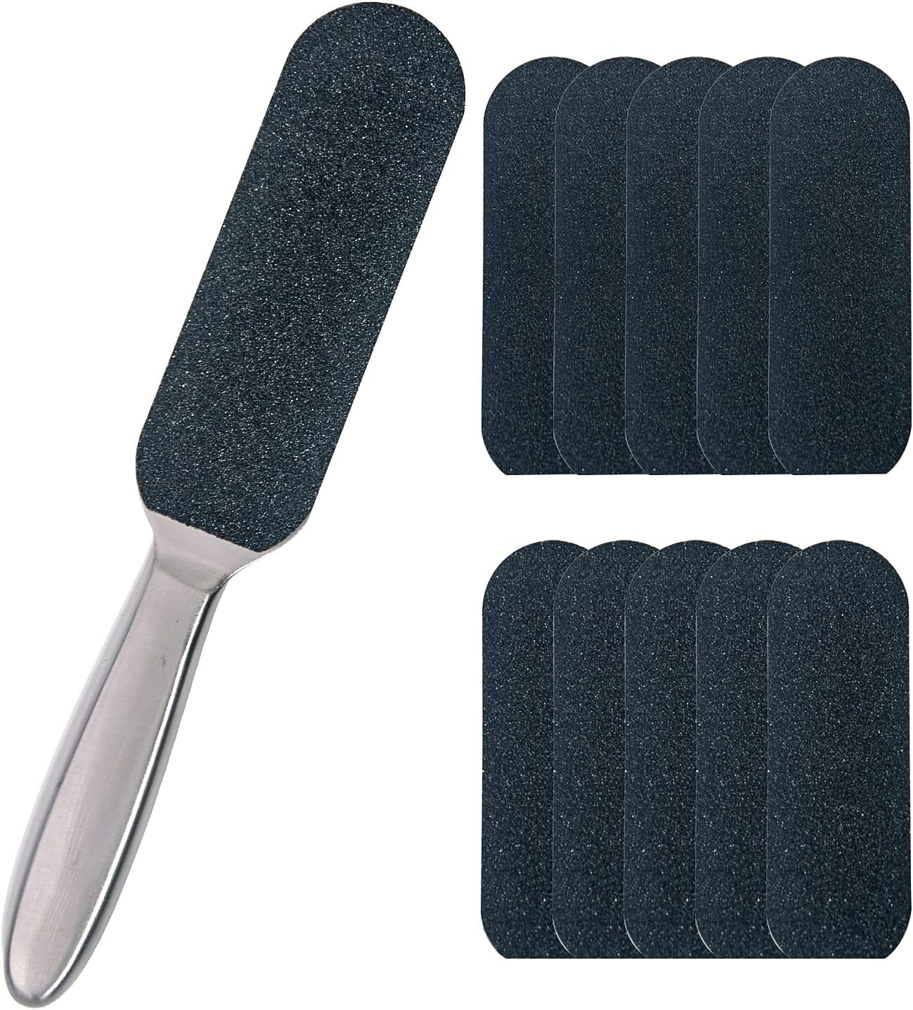 1 Pcs Professional Pedicure Foot File and Callus Remover for Hard Skin,Stainless Steel Foot Rasp File with 10 Free Refill Grits Replacement Pads with Two Sides Simple Bath Pedicure Salon Foot Scrubber