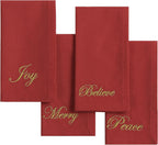 Elrene Home Fashions Holiday Sentiments Seasonal Sayings Cloth Dinner Napkins, Set of 4, 17 Inches by 17 Inches, Red