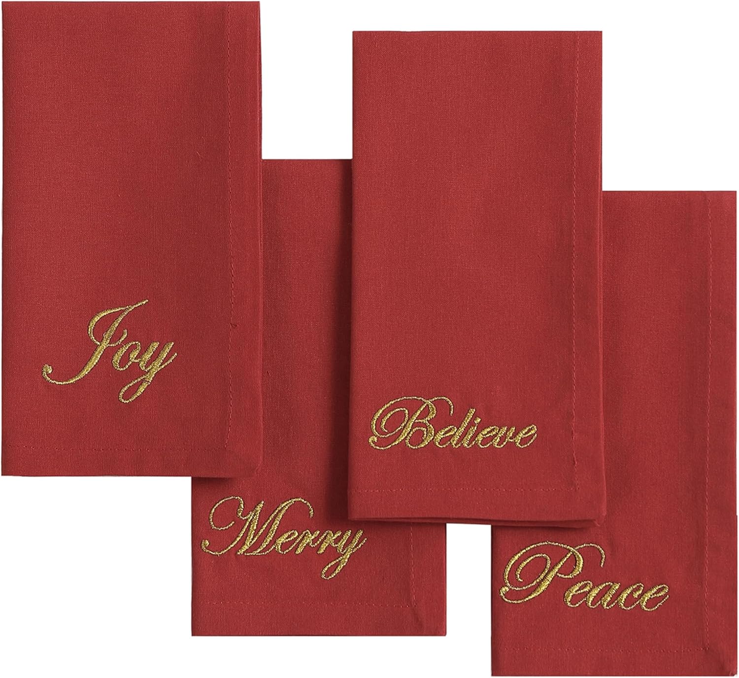 Elrene Home Fashions Holiday Sentiments Seasonal Sayings Cloth Dinner Napkins, Set of 4, 17 Inches by 17 Inches, Red