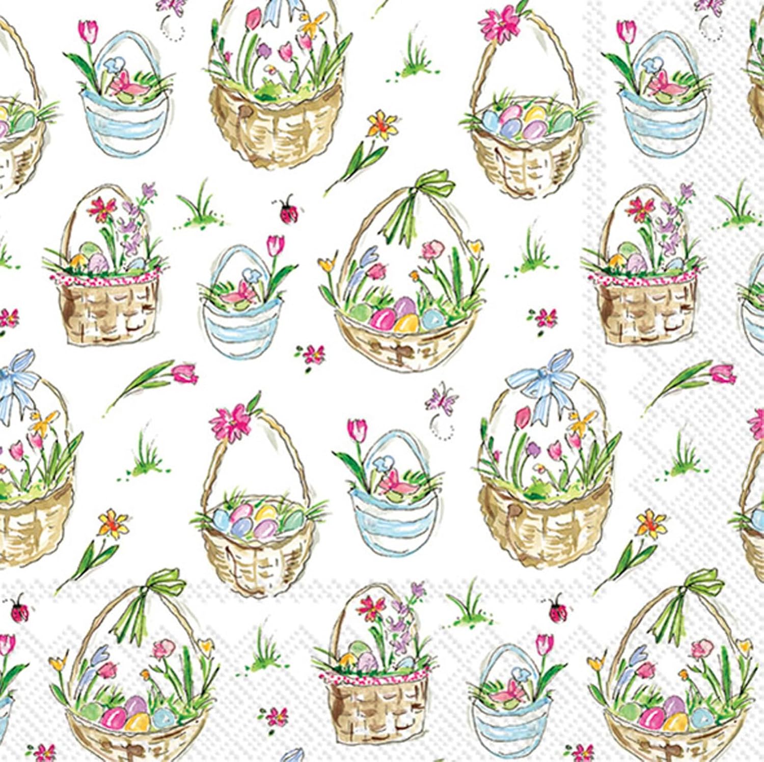 IHR Ideal Home Range Cocktail Napkins Disposable 3-Ply Paper Party Napkin Pack, 5" x 5", Easter Basket, 20-Count