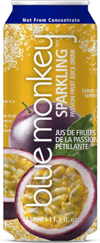 Blue Monkey Sparkling Passion Fruit Juice - Real Fruit Juice, No Sugar Added, All Natural, Lightly Carbonated, Halal Certified - Refreshing Tropical Sparkling Water Alternative - 11.2oz (330ml) 12 Pack