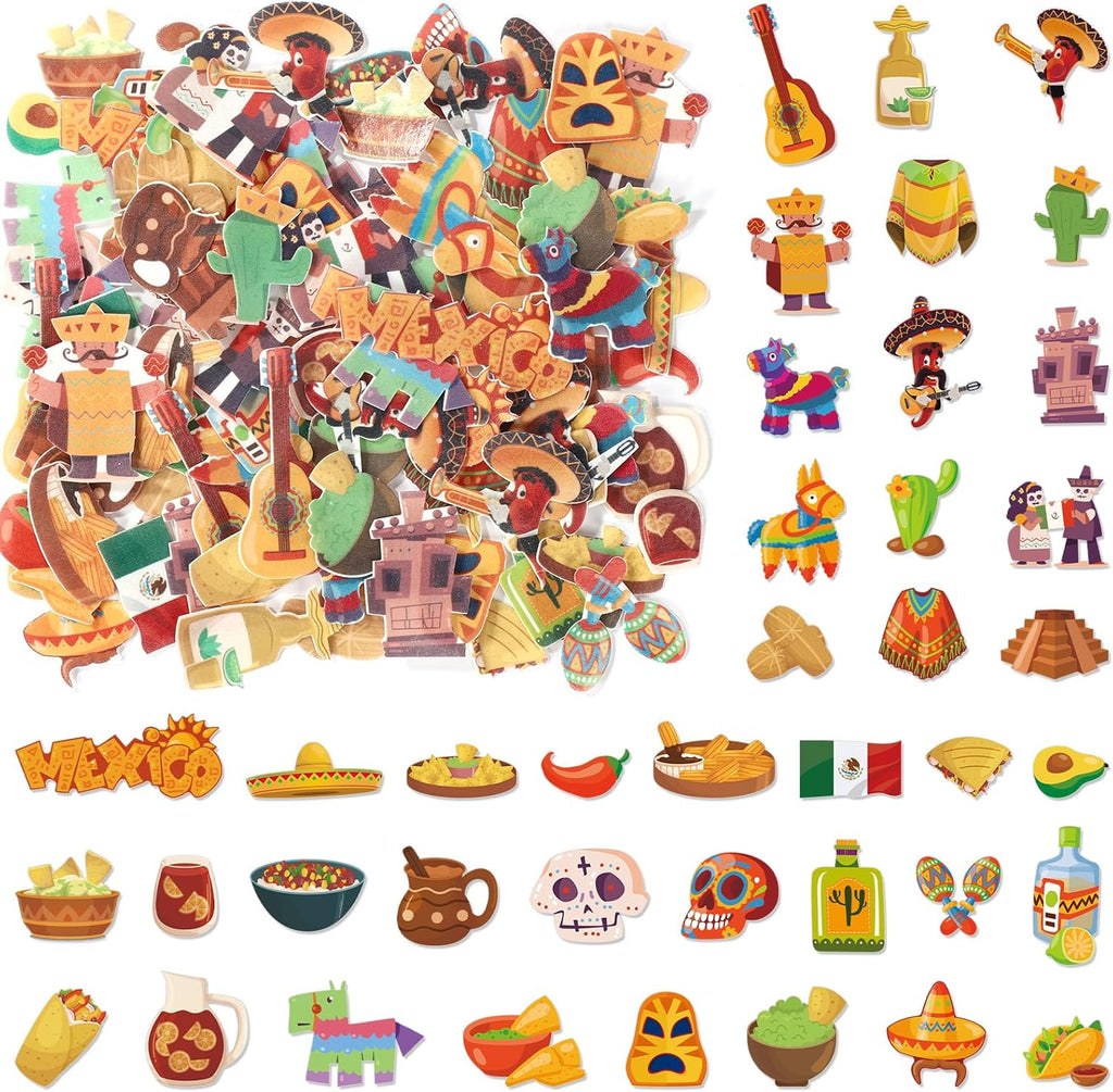 280pcs Edible Cinco de Mayo Cupcake Toppers, Mexican Cake Topper Cactus Guitar Skull Fiesta Cupcake Picks Mexican Theme Party Decor Cake Decoration for Cinco de Mayo Birthday Baby Shower Supplies