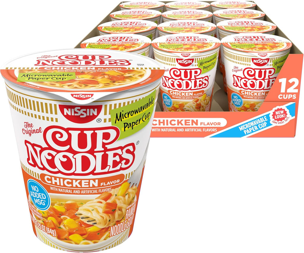 Nissin Cup Noodles Ramen Noodle Soup, Chicken, Microwaveable Paper Cup, 2.25 Ounce (Pack of 12)