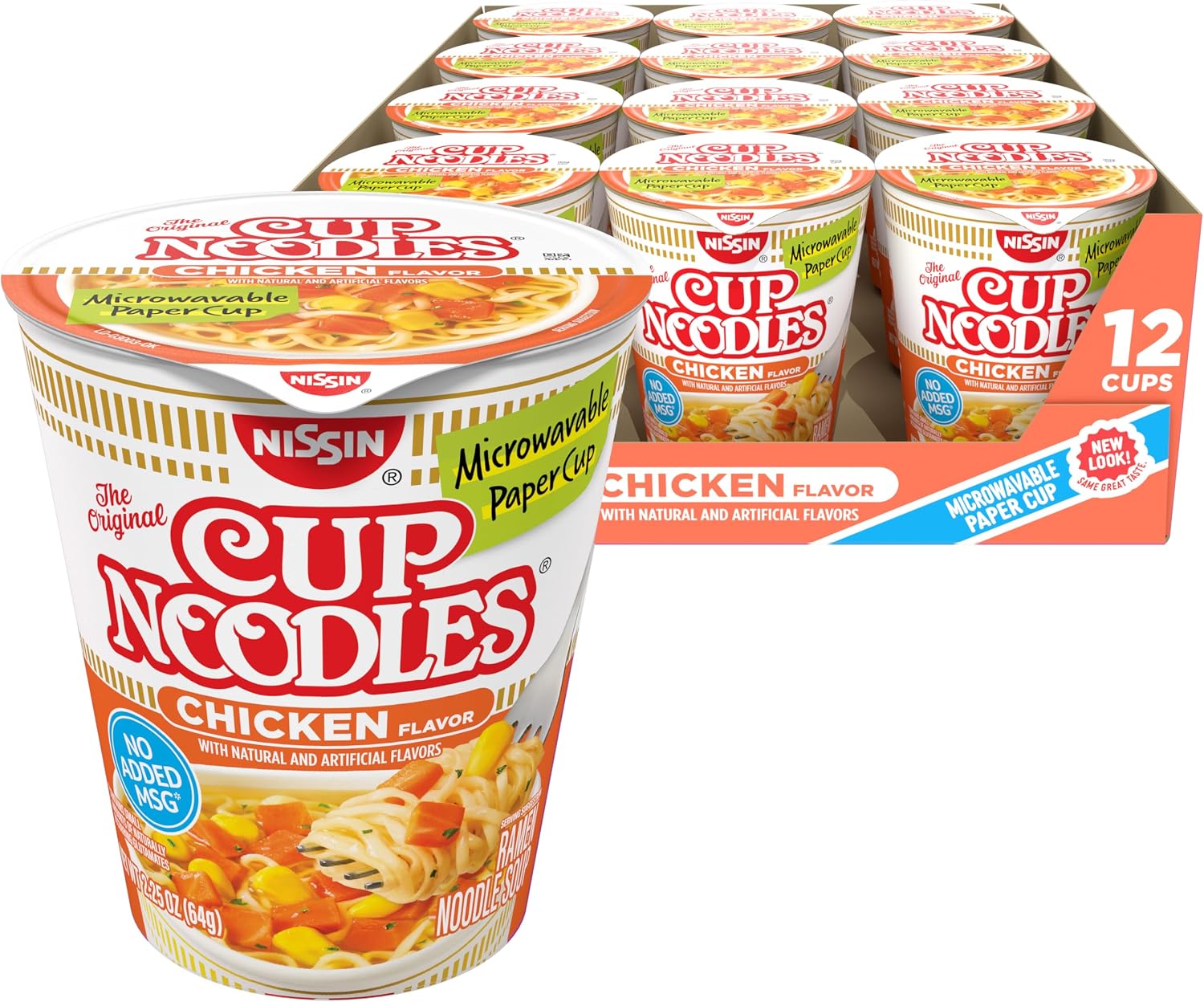 Nissin Cup Noodles Ramen Noodle Soup, Chicken, Microwaveable Paper Cup, 2.25 Ounce (Pack of 12)