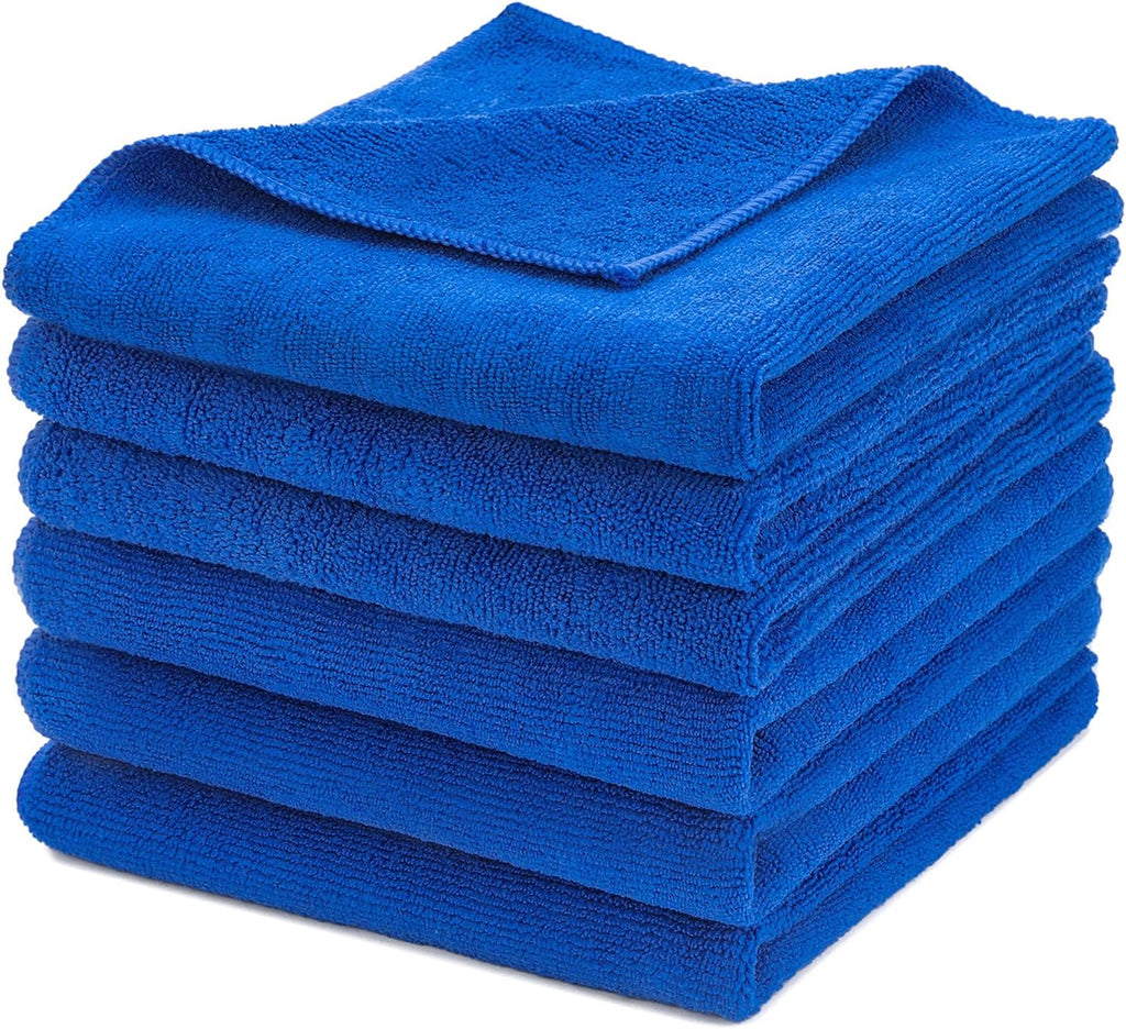 CARCAREZ Premium Microfiber Detailing Towels, 340 GSM Lint Free Car Buffing Waxing Polishing Drying Towels (6, Blue, 16x16 Inch)