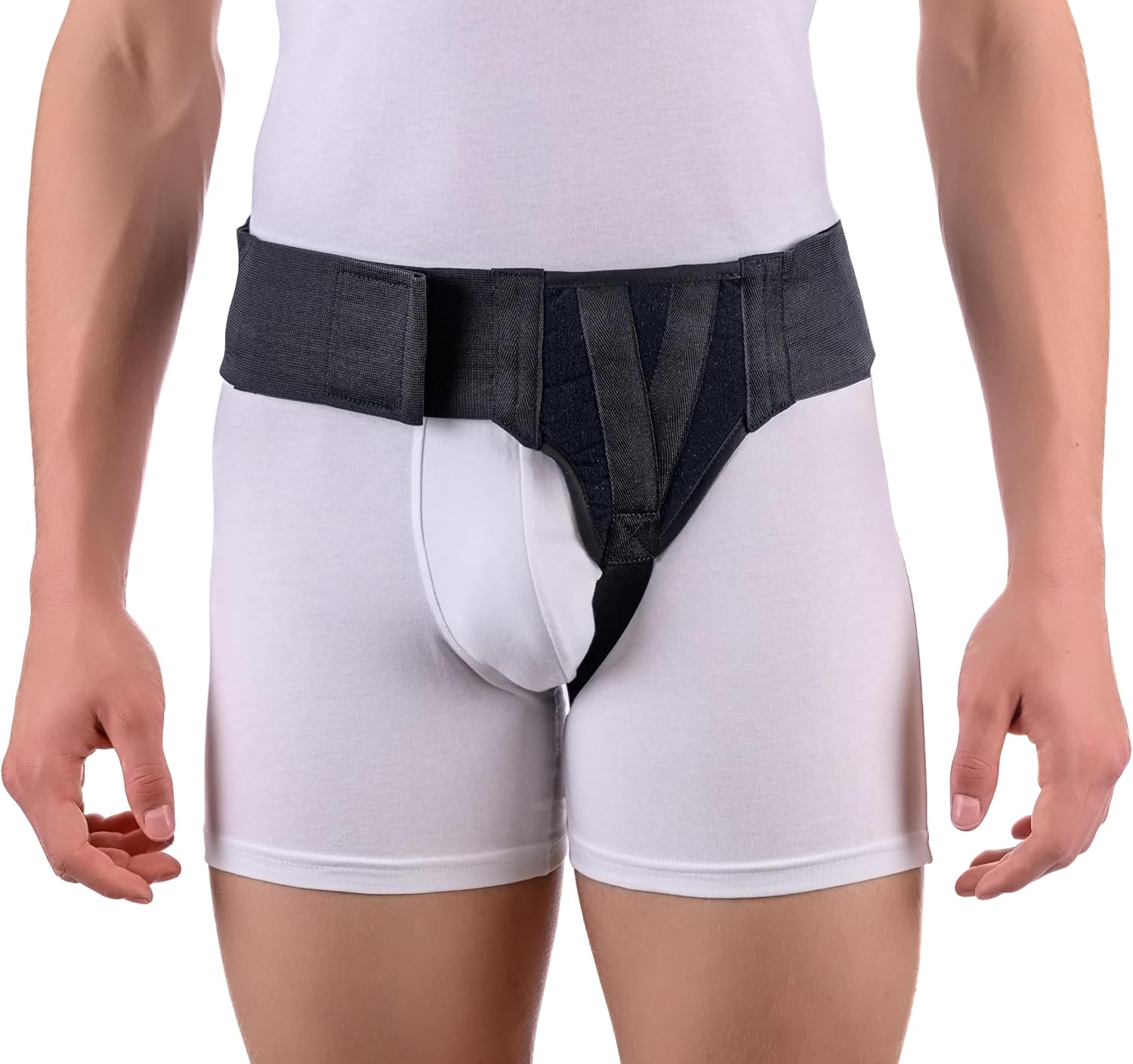 FlexaMed Left Side Inguinal Hernia Groin Truss Belt Adjustable Black (S 26-30)