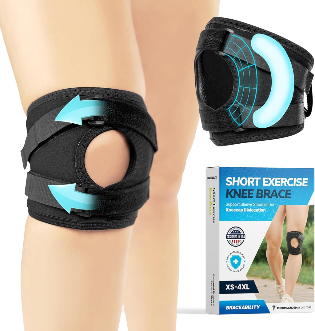 BraceAbility Patella Knee Brace for Women and Men - Patella Stabilizer Brace for Kneecap Dislocation, Patellofemoral Pain, Runners Knee, Tendonitis, MCL LCL Arthritis, Patellar Tendon, ACL Support (M)