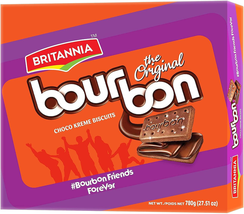 BRITANNIA Bourbon the Original - Choco Creme Biscuits 27.51oz (780g) - Smooth Chocolate Cream Biscuits for Breakfast & Snacks - Topped with Sugar Crystals (Pack of 1)