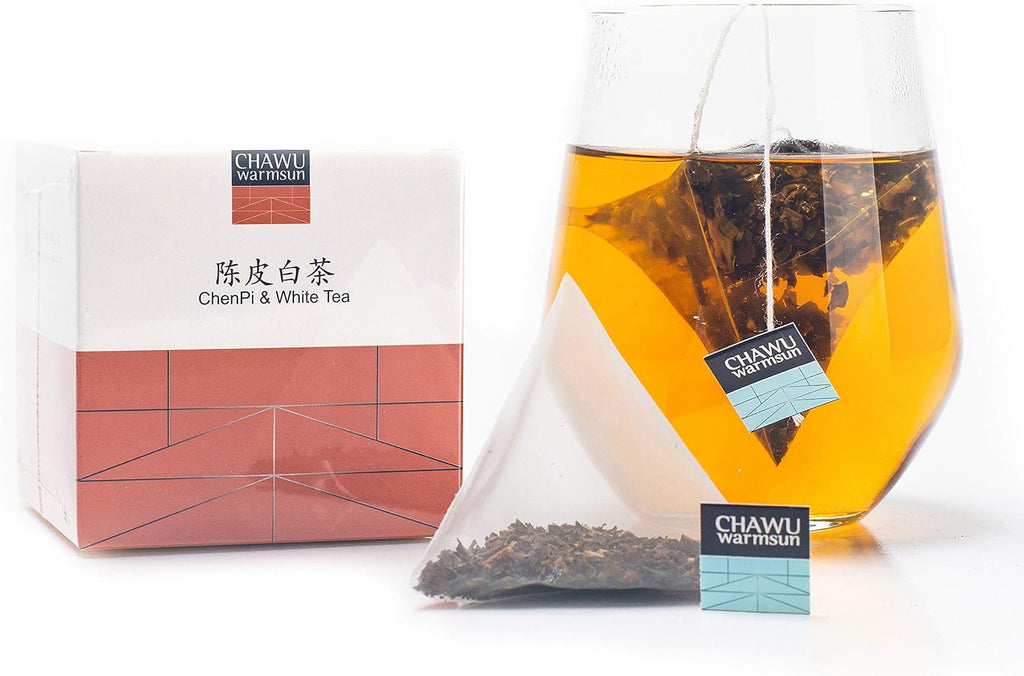 ChaWuWarmSun ChenPi & White Tea Bags,16 Tea bags,8 Count/Box(Pack of 2),3 Years Old ChenPi with ShouMei White Tea Loose Leaf
