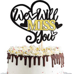 1 PCS We Will Miss You Cake Topper Black Glitter Heart Good Luck Cake Pick Decoration for Going Away Farewell Retirement Graduation Theme Party Cake Decorations Supplies